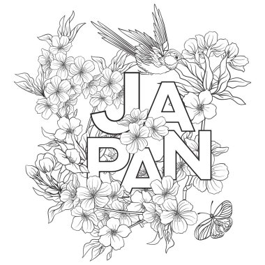 İllüstrasyonlar Japon çiçeği sakura ve te için yer ile
