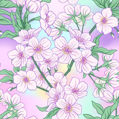 Japon çiçeği sakura ile Seamless modeli. Vektör hisse senedi Hüseyin