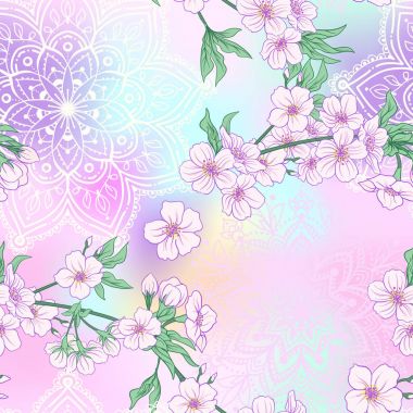 Japon çiçeği sakura ile Seamless modeli. Vektör hisse senedi Hüseyin