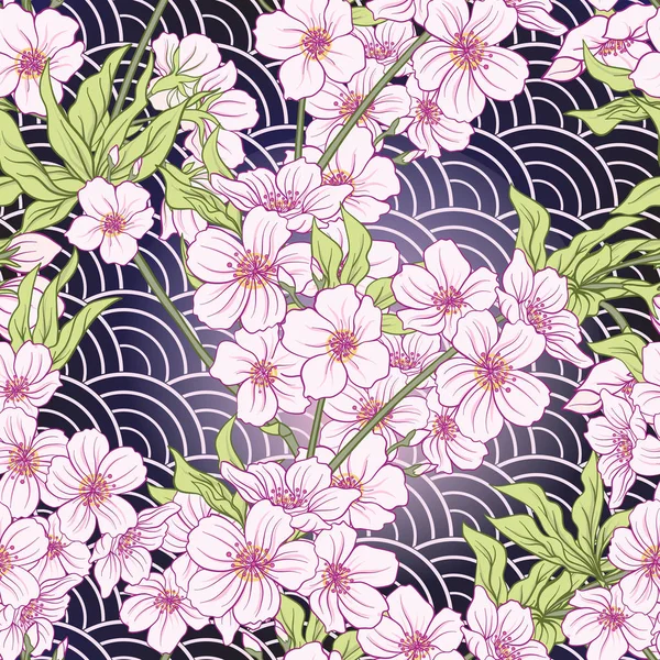Japon çiçeği sakura ile Seamless modeli. Vektör hisse senedi Hüseyin