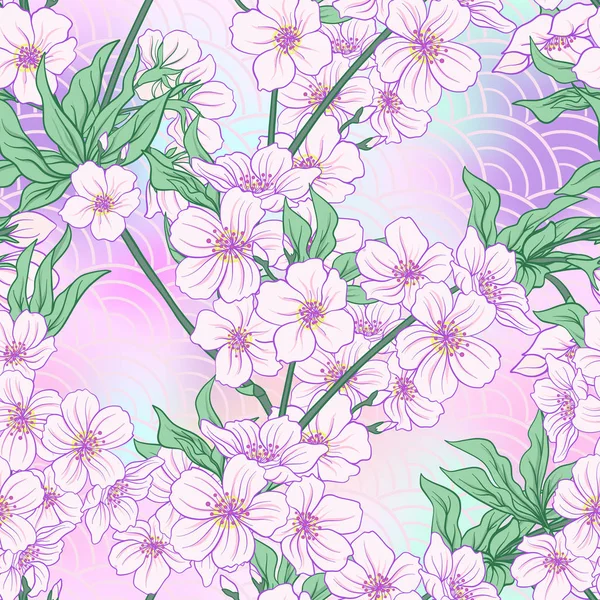 Seamless pattern with Japanese blossom sakura. Vector stock illu — Stock Vector