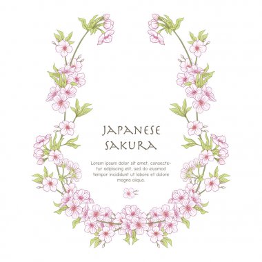 İllüstrasyonlar Japon çiçeği pembe sakura ve yer f