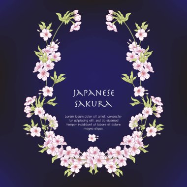 İllüstrasyonlar Japon çiçeği pembe sakura ve yer f