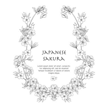 İllüstrasyonlar Japon çiçeği sakura ve te için yer ile