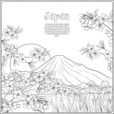 Japon yatay, Fuji Dağı ve gelenek çiçek ve bir b