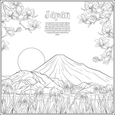 Japon yatay, Fuji Dağı ve gelenek çiçek ve bir b
