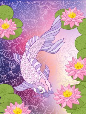 Çok renkli resimde Japon yatay, Fuji Dağı ve t