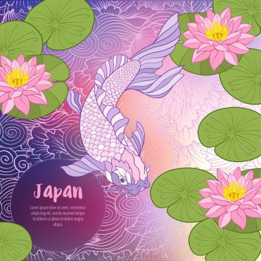 Çok renkli resimde Japon yatay, Fuji Dağı ve t