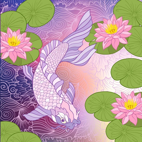 Çok renkli resimde Japon yatay, Fuji Dağı ve t