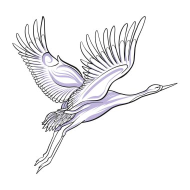 Japonca izole çizim vinç. Hisse senedi vektör çizim.