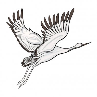 Japonca izole çizim vinç. Hisse senedi vektör çizim.