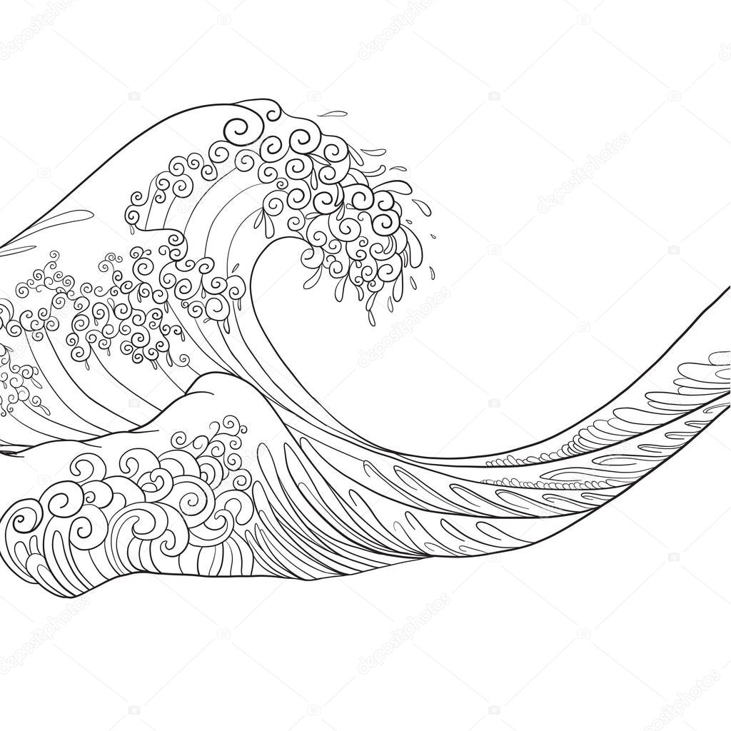 Vague japonaise, isolé de dessin. Illustration vectorielle stock