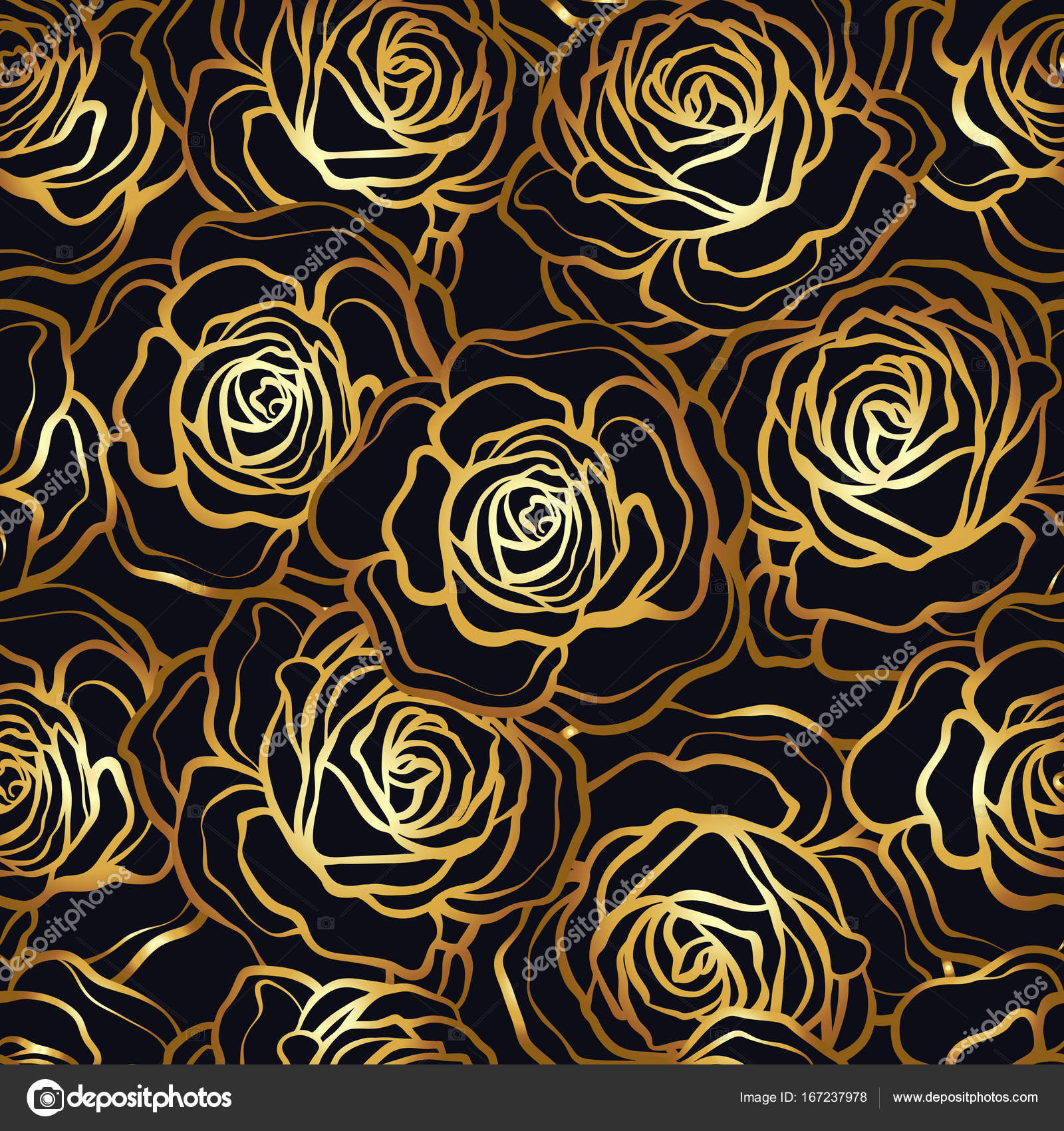 Rose flower seamless pattern. Gold roses on black background. St Stock  Vector by ©ElenaBesedina 167237978