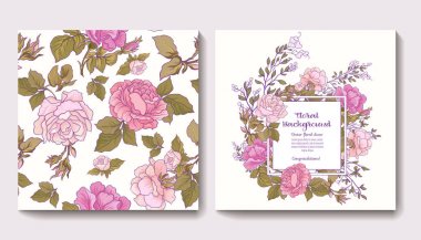 Gül çiçek ve tebrik doğum günü ile Dikişsiz desen seti