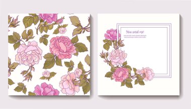 Gül çiçek ve tebrik doğum günü ile Dikişsiz desen seti