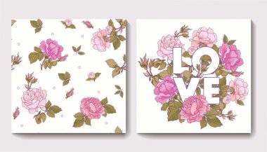 Gül çiçek ve tebrik doğum günü ile Dikişsiz desen seti