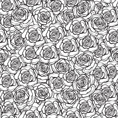 Gül çiçek seamless modeli. Anahat siyah gül beyaz backg üzerinde