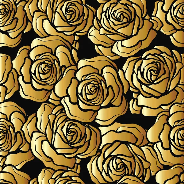 Gül çiçek seamless modeli. Altın gül siyah arka plan üzerinde. St