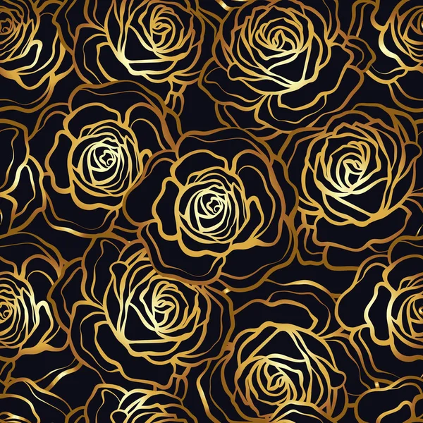 Gül çiçek seamless modeli. Altın gül siyah arka plan üzerinde. St