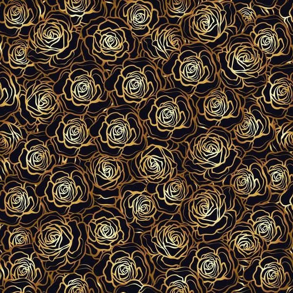 Gül çiçek seamless modeli. Altın gül siyah arka plan üzerinde. St