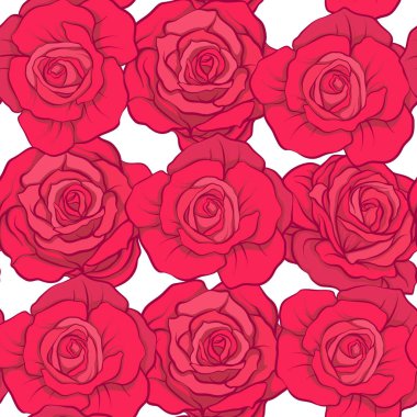 Beyaz zemin üzerine kırmızı gül ile Seamless modeli. Hisse senedi vecto