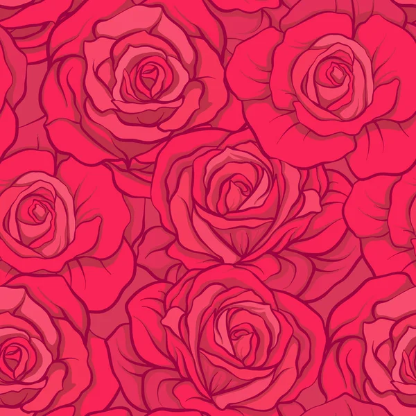 Kırmızı zemin üzerine kırmızı gül ile Seamless modeli. Hisse senedi vektör.