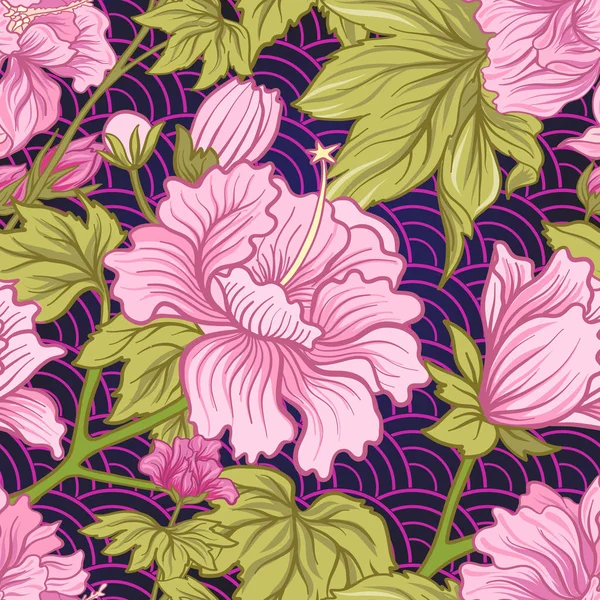 Japon tarzı pembe Şakayık ile Seamless modeli. Vektör hisse senedi