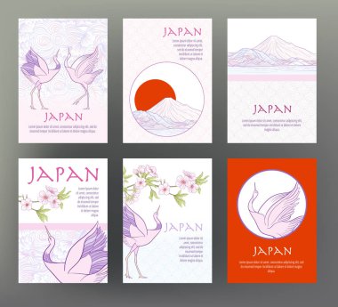 6 kartları ve afiş Japon geleneği semboller, flowe kümesi