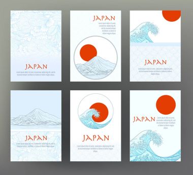 6 kartları ve afiş Japon geleneği semboller, flowe kümesi