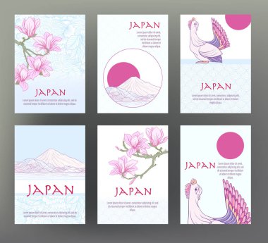 6 kartları ve afiş Japon geleneği semboller, flowe kümesi