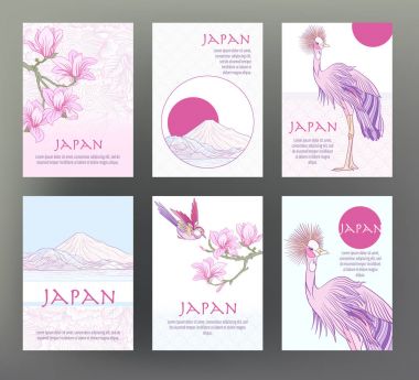 6 kartları ve afiş Japon geleneği semboller, flowe kümesi