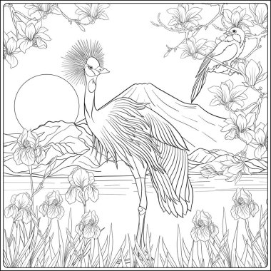 Japon yatay, Fuji Dağı ve gelenek çiçek ve bir b