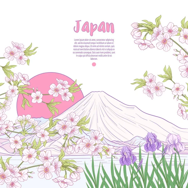 Japon yatay, Fuji Dağı ve gelenek çiçek ve bir b