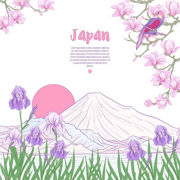 Japon yatay, Fuji Dağı ve gelenek çiçek ve bir b