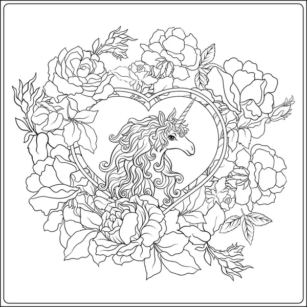 Tek boynuzlu at. Kompozisyon b tarafından çevrili bir tek boynuzlu at oluşur