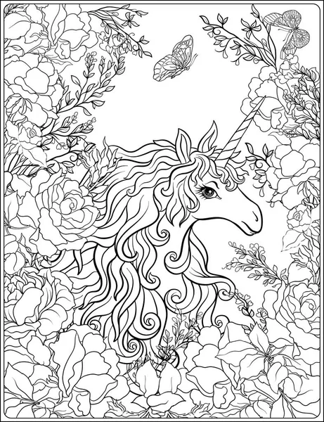 Unicorn. The composition consists of a unicorn surrounded by a b — Stock Vector