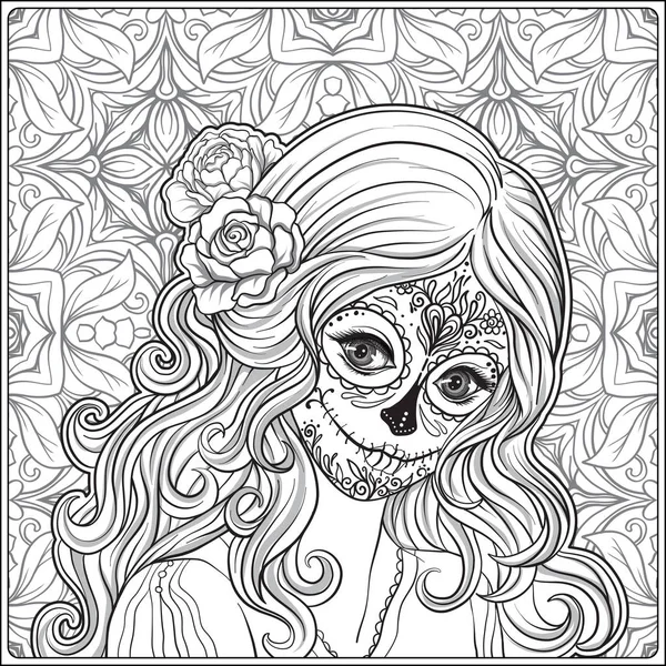 Portrait of a young beautiful girl in Halloween or Day of the De — Stock Vector