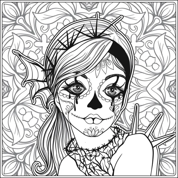 Portrait of a young beautiful girl in Halloween or Day of the De — Stock Illustration Portrait of a young beautiful girl in Halloween or Day of the De Stock Illustration