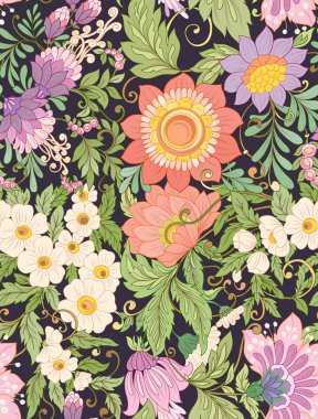 Dikişsiz desen, soyut dekoratif yaz flo ile arka plan