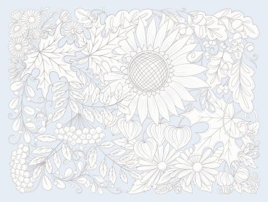 Sonbahar çiçek, yaprak ve bitki ile kompozisyon.