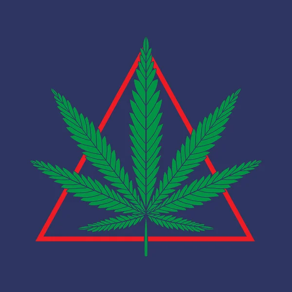 Anwendung mit Dreieck und Cannabisblättern. — Stockvektor