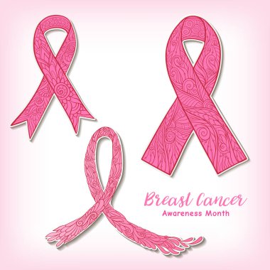 Meme Kanseri Bilinçlendirme ay dekoratif pembe şerit ayarlayın. Hisse senedi