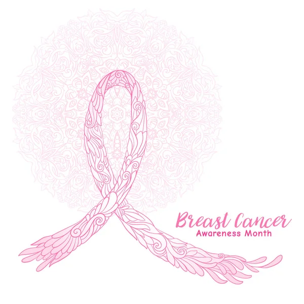 Kesadaran terhadap kanker payudara bulanan pita merah muda dekoratif pada dekorat - Stok Vektor