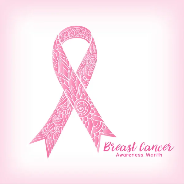 Ruban rose décoratif du mois de sensibilisation au cancer du sein. Ligne de stock — Image vectorielle
