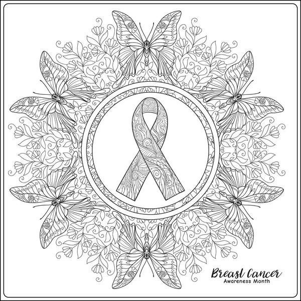 Cáncer de mama mes de conciencia decorativo cinta rosa en decorati — Vector de stock