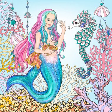 El denizkızı altın balık ile sualtı dünyasında çekilmiş. Keten col