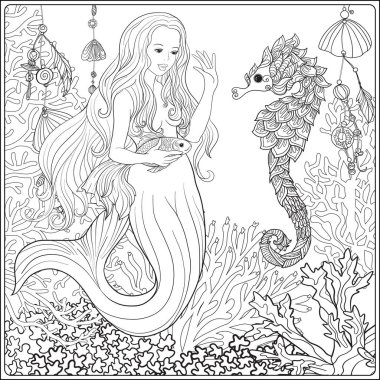 El denizkızı altın balık ile sualtı dünyasında çekilmiş. Keten col