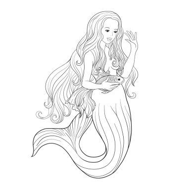 El denizkızı altın balık ile sualtı dünyasında çekilmiş. Keten col