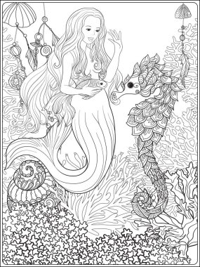 El denizkızı altın balık ile sualtı dünyasında çekilmiş. Keten col