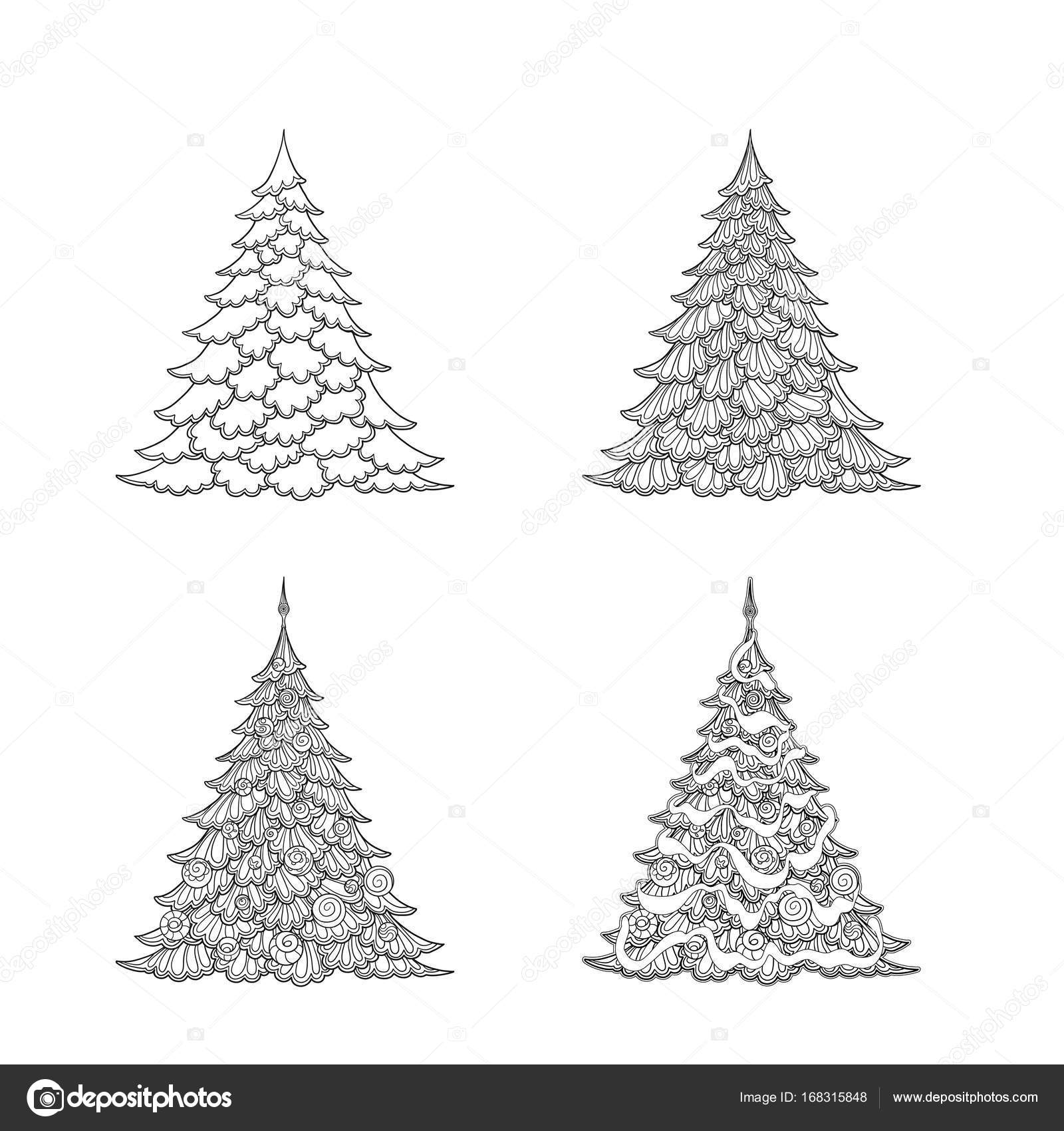 Insieme Degli Alberi Di Natale Disegno Di Contorno Buono